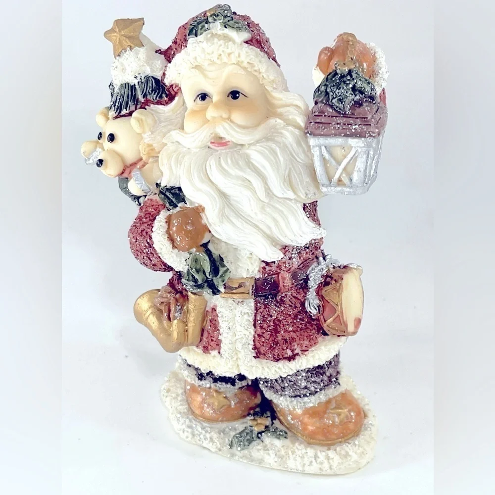 Designspirations Santa Claus Figurine 5.5” Resin Sugar Flocked Sparkling FLAW